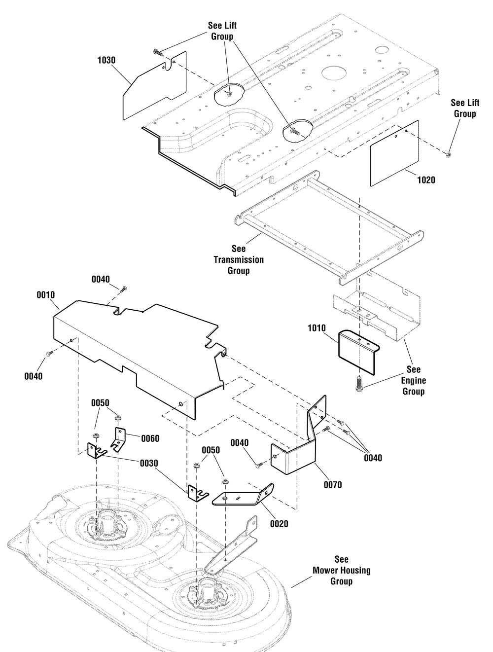 French Guard Group - Frame And Deck Diagram and Parts List for 2691041-01-EZT2042 2012 Briggs and Stratton Lawn Tractor Accessories